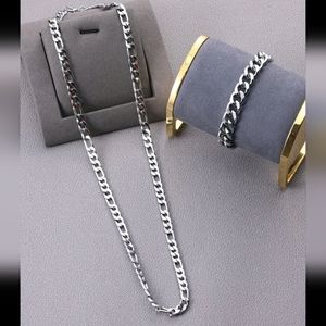▪️Men's Silver Stainless Steel Figaro Necklace and cuban bracelet